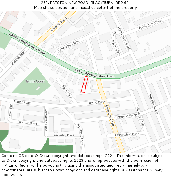 261, PRESTON NEW ROAD, BLACKBURN, BB2 6PL: Location map and indicative extent of plot