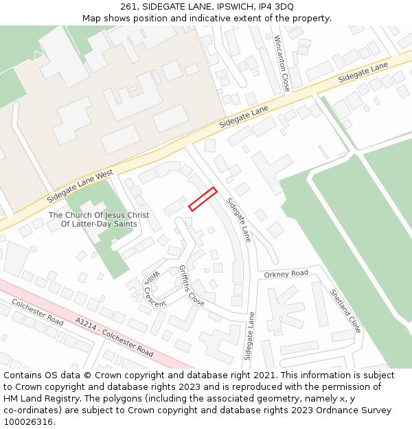 261, SIDEGATE LANE, IPSWICH, IP4 3DQ: Location map and indicative extent of plot