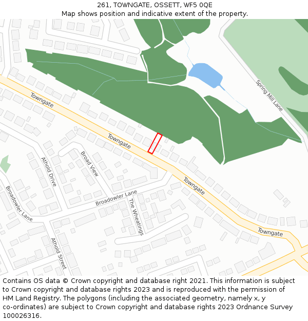 261, TOWNGATE, OSSETT, WF5 0QE: Location map and indicative extent of plot