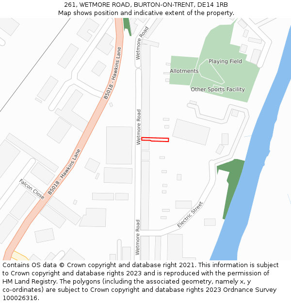 261, WETMORE ROAD, BURTON-ON-TRENT, DE14 1RB: Location map and indicative extent of plot