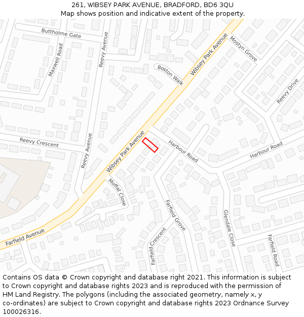 261, WIBSEY PARK AVENUE, BRADFORD, BD6 3QU: Location map and indicative extent of plot