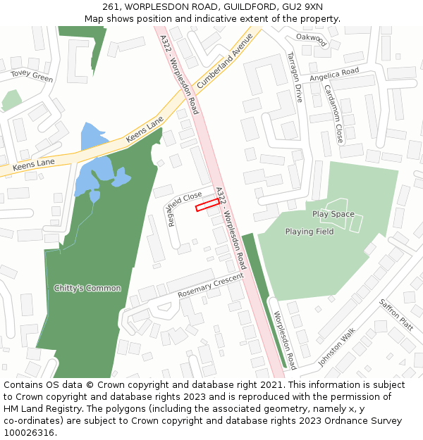 261, WORPLESDON ROAD, GUILDFORD, GU2 9XN: Location map and indicative extent of plot