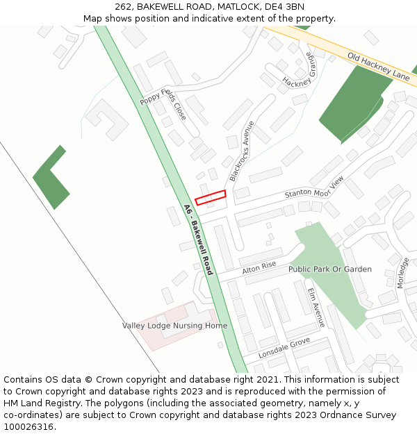262, BAKEWELL ROAD, MATLOCK, DE4 3BN: Location map and indicative extent of plot