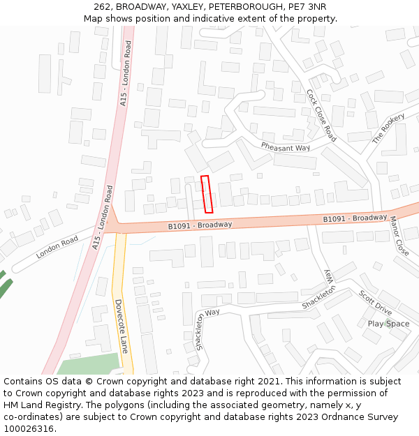 262, BROADWAY, YAXLEY, PETERBOROUGH, PE7 3NR: Location map and indicative extent of plot