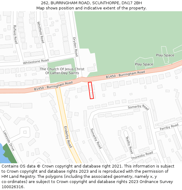 262, BURRINGHAM ROAD, SCUNTHORPE, DN17 2BH: Location map and indicative extent of plot