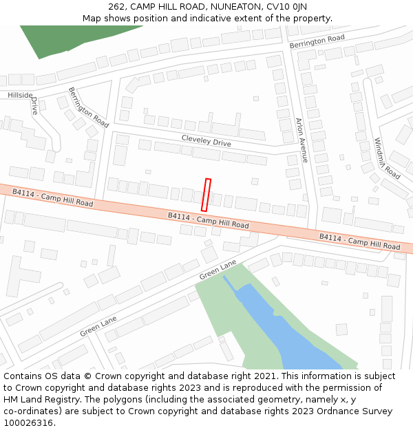 262, CAMP HILL ROAD, NUNEATON, CV10 0JN: Location map and indicative extent of plot