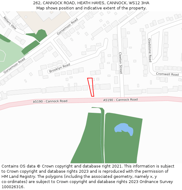 262, CANNOCK ROAD, HEATH HAYES, CANNOCK, WS12 3HA: Location map and indicative extent of plot