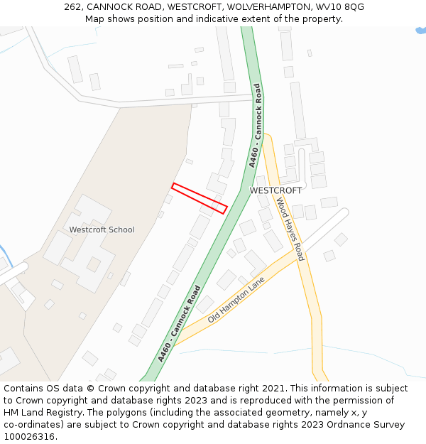 262, CANNOCK ROAD, WESTCROFT, WOLVERHAMPTON, WV10 8QG: Location map and indicative extent of plot