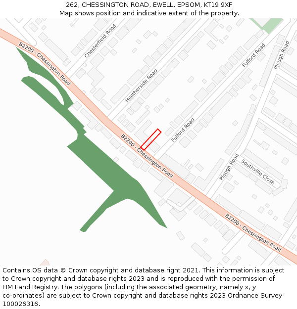 262, CHESSINGTON ROAD, EWELL, EPSOM, KT19 9XF: Location map and indicative extent of plot