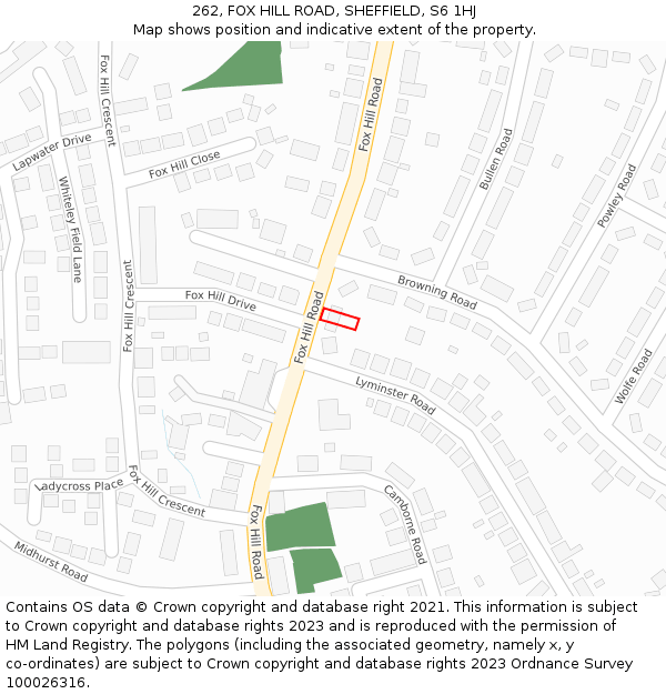 262, FOX HILL ROAD, SHEFFIELD, S6 1HJ: Location map and indicative extent of plot