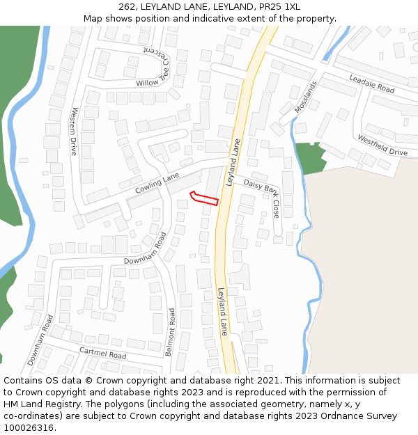 262, LEYLAND LANE, LEYLAND, PR25 1XL: Location map and indicative extent of plot