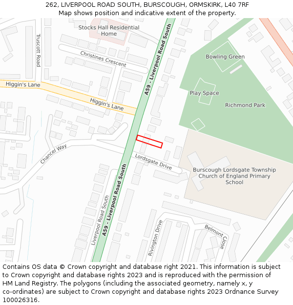 262, LIVERPOOL ROAD SOUTH, BURSCOUGH, ORMSKIRK, L40 7RF: Location map and indicative extent of plot