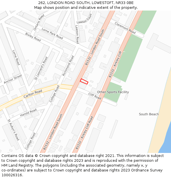 262, LONDON ROAD SOUTH, LOWESTOFT, NR33 0BE: Location map and indicative extent of plot