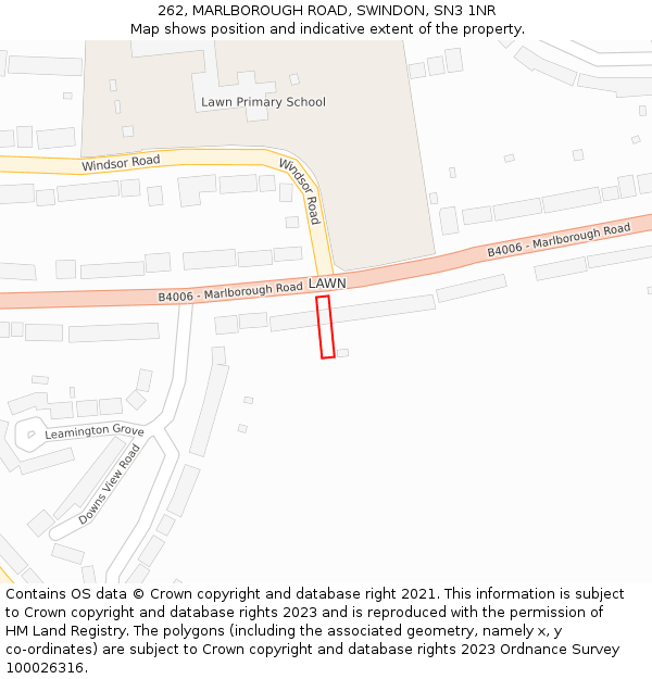 262, MARLBOROUGH ROAD, SWINDON, SN3 1NR: Location map and indicative extent of plot