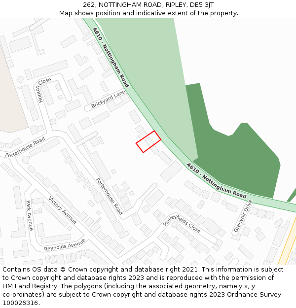 262, NOTTINGHAM ROAD, RIPLEY, DE5 3JT: Location map and indicative extent of plot