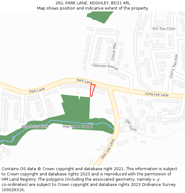 262, PARK LANE, KEIGHLEY, BD21 4RL: Location map and indicative extent of plot