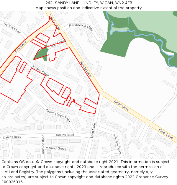 262, SANDY LANE, HINDLEY, WIGAN, WN2 4ER: Location map and indicative extent of plot