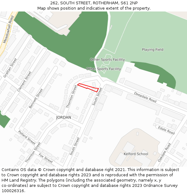 262, SOUTH STREET, ROTHERHAM, S61 2NP: Location map and indicative extent of plot