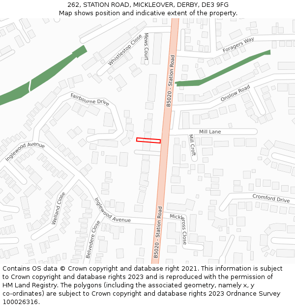 262, STATION ROAD, MICKLEOVER, DERBY, DE3 9FG: Location map and indicative extent of plot