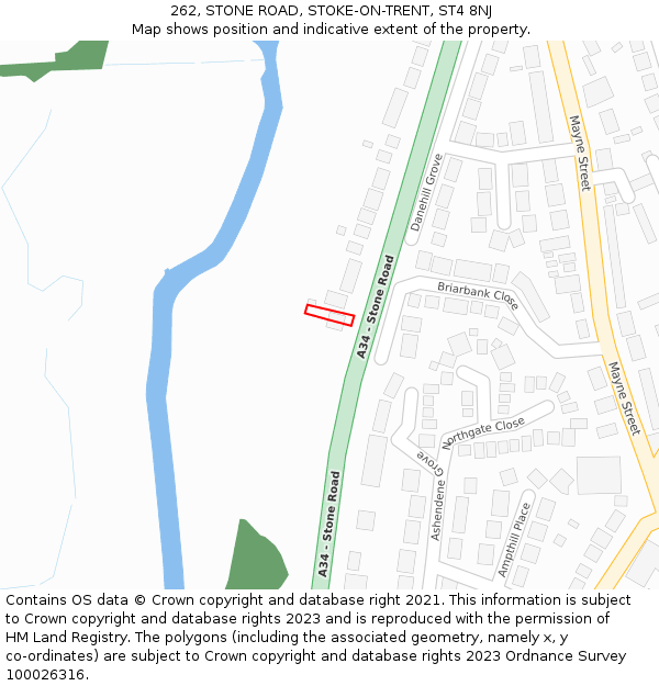 262, STONE ROAD, STOKE-ON-TRENT, ST4 8NJ: Location map and indicative extent of plot