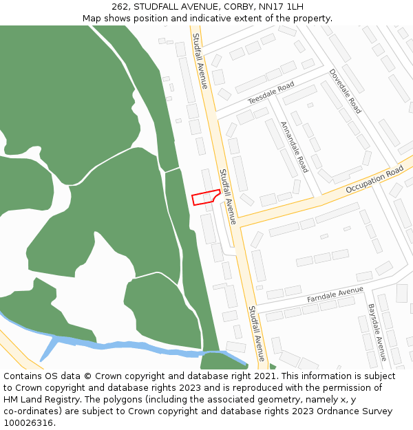 262, STUDFALL AVENUE, CORBY, NN17 1LH: Location map and indicative extent of plot