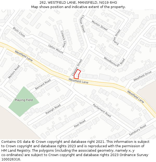 262, WESTFIELD LANE, MANSFIELD, NG19 6HG: Location map and indicative extent of plot