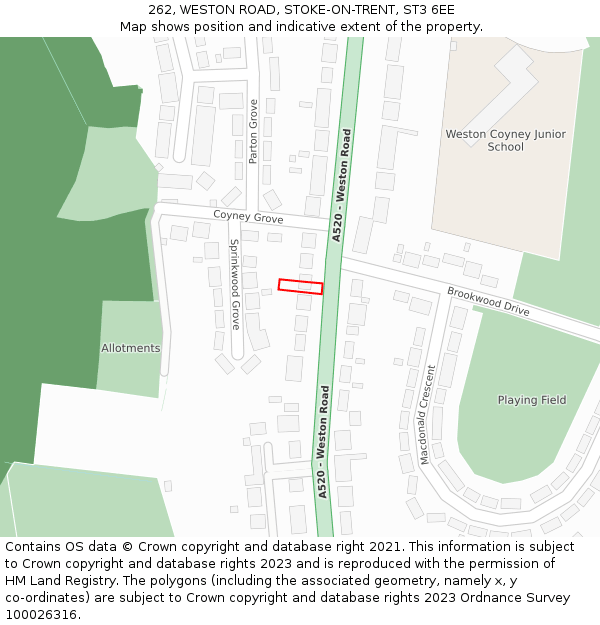 262, WESTON ROAD, STOKE-ON-TRENT, ST3 6EE: Location map and indicative extent of plot