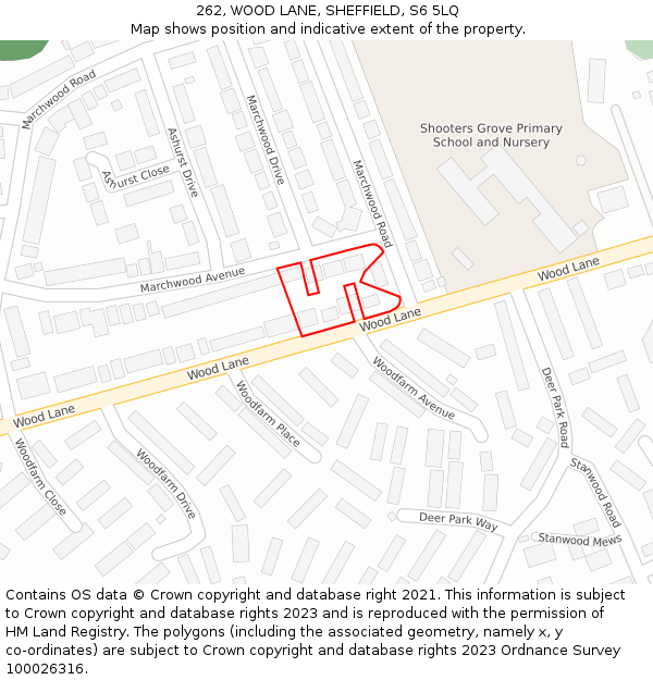 262, WOOD LANE, SHEFFIELD, S6 5LQ: Location map and indicative extent of plot