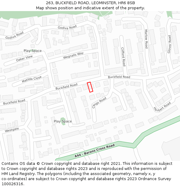 263, BUCKFIELD ROAD, LEOMINSTER, HR6 8SB: Location map and indicative extent of plot