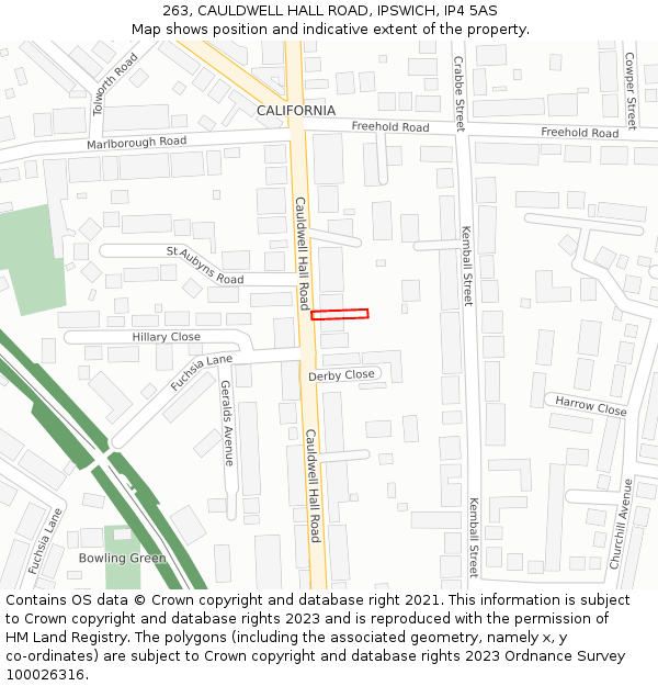 263, CAULDWELL HALL ROAD, IPSWICH, IP4 5AS: Location map and indicative extent of plot