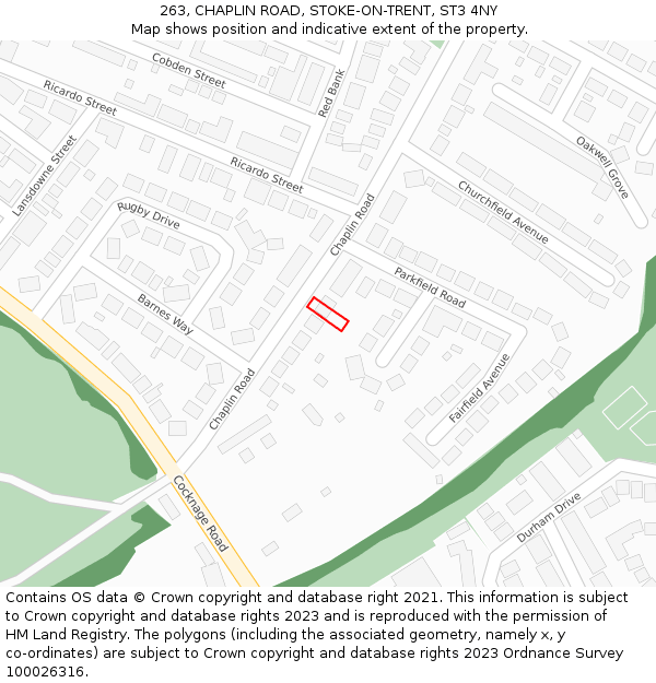 263, CHAPLIN ROAD, STOKE-ON-TRENT, ST3 4NY: Location map and indicative extent of plot