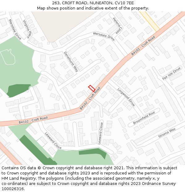 263, CROFT ROAD, NUNEATON, CV10 7EE: Location map and indicative extent of plot