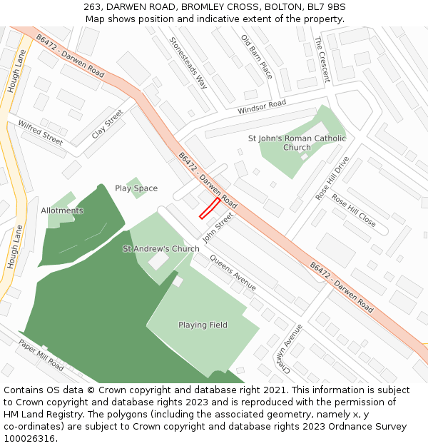 263, DARWEN ROAD, BROMLEY CROSS, BOLTON, BL7 9BS: Location map and indicative extent of plot