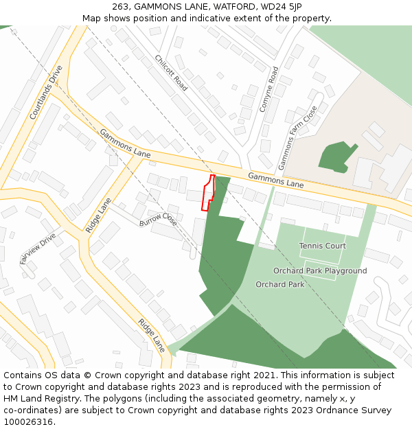 263, GAMMONS LANE, WATFORD, WD24 5JP: Location map and indicative extent of plot