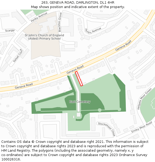 263, GENEVA ROAD, DARLINGTON, DL1 4HR: Location map and indicative extent of plot