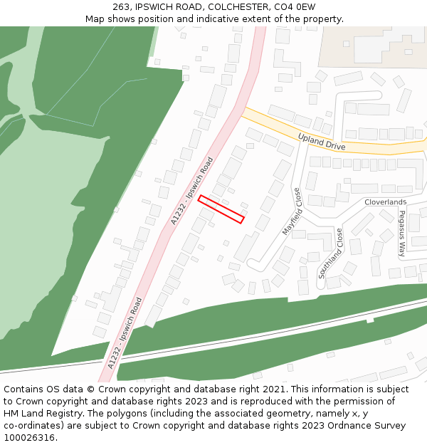 263, IPSWICH ROAD, COLCHESTER, CO4 0EW: Location map and indicative extent of plot