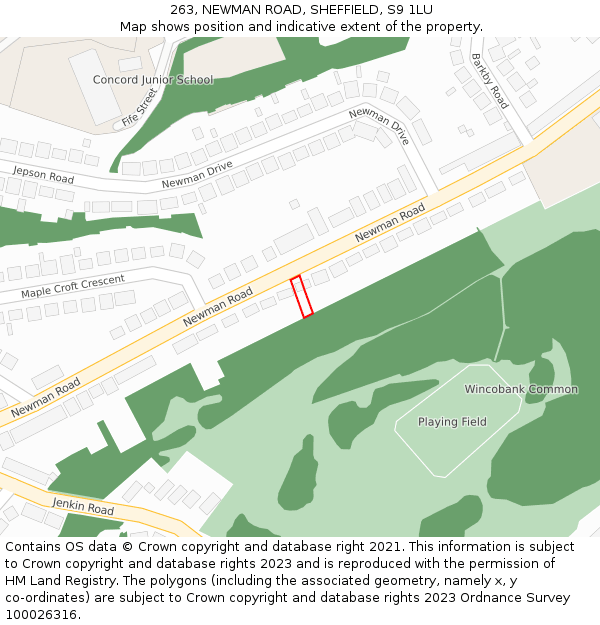 263, NEWMAN ROAD, SHEFFIELD, S9 1LU: Location map and indicative extent of plot