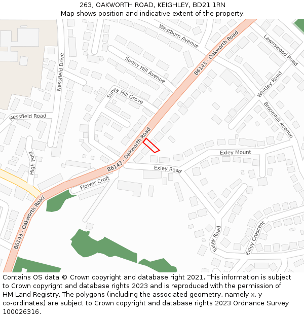 263, OAKWORTH ROAD, KEIGHLEY, BD21 1RN: Location map and indicative extent of plot