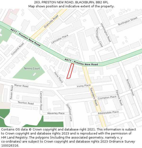 263, PRESTON NEW ROAD, BLACKBURN, BB2 6PL: Location map and indicative extent of plot