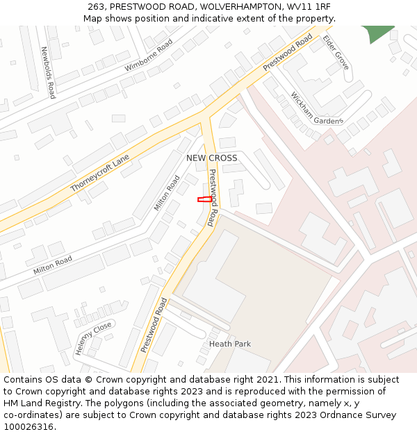 263, PRESTWOOD ROAD, WOLVERHAMPTON, WV11 1RF: Location map and indicative extent of plot