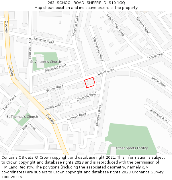 263, SCHOOL ROAD, SHEFFIELD, S10 1GQ: Location map and indicative extent of plot
