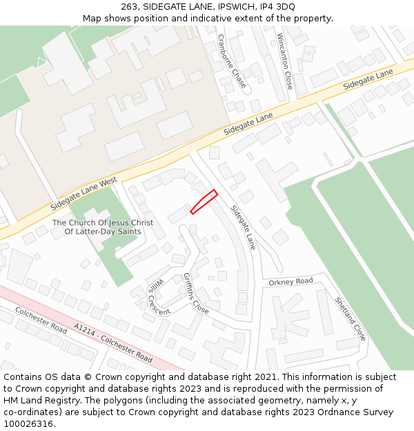 263, SIDEGATE LANE, IPSWICH, IP4 3DQ: Location map and indicative extent of plot