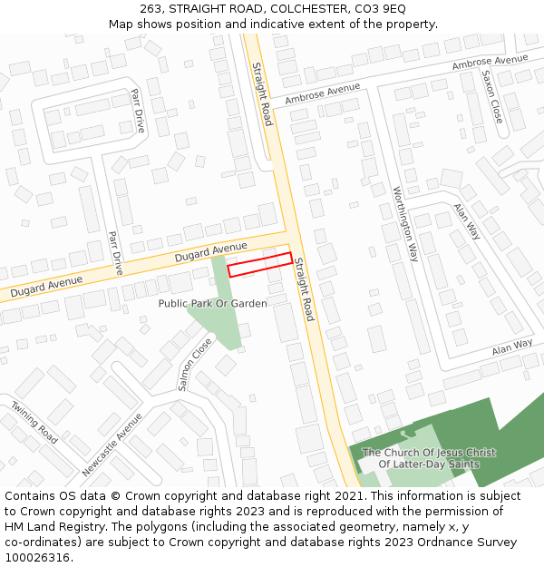 263, STRAIGHT ROAD, COLCHESTER, CO3 9EQ: Location map and indicative extent of plot