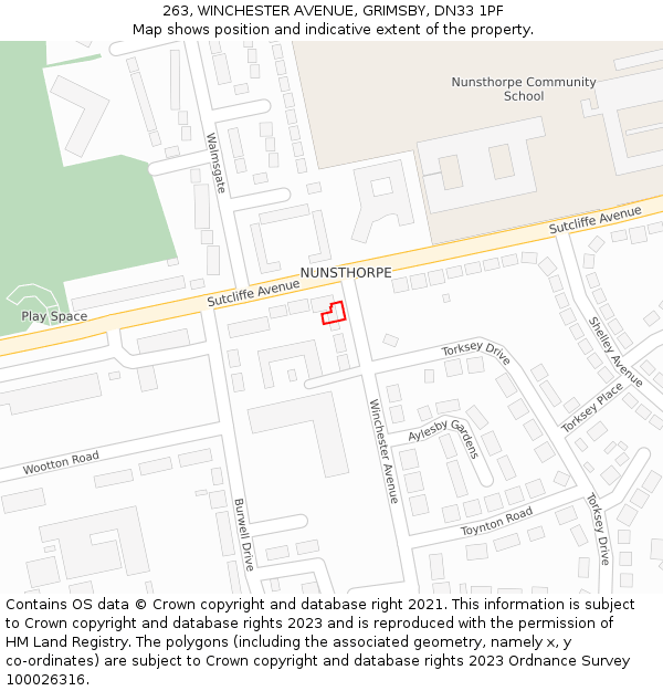 263, WINCHESTER AVENUE, GRIMSBY, DN33 1PF: Location map and indicative extent of plot