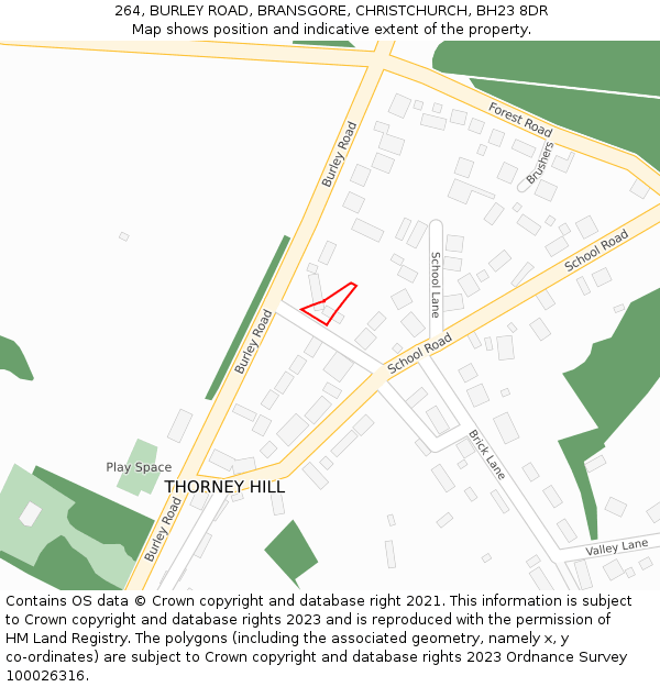 264, BURLEY ROAD, BRANSGORE, CHRISTCHURCH, BH23 8DR: Location map and indicative extent of plot