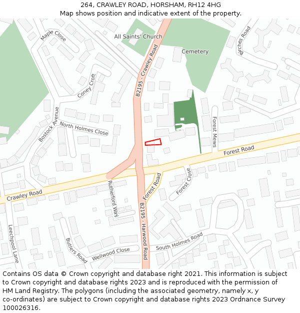 264, CRAWLEY ROAD, HORSHAM, RH12 4HG: Location map and indicative extent of plot