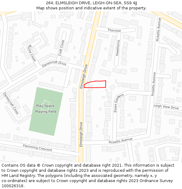 264, ELMSLEIGH DRIVE, LEIGH-ON-SEA, SS9 4JJ: Location map and indicative extent of plot