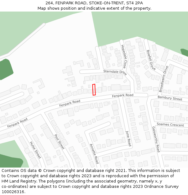 264, FENPARK ROAD, STOKE-ON-TRENT, ST4 2PA: Location map and indicative extent of plot