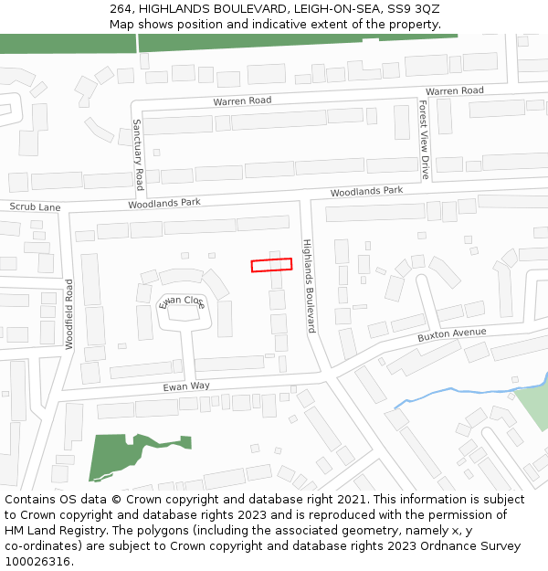 264, HIGHLANDS BOULEVARD, LEIGH-ON-SEA, SS9 3QZ: Location map and indicative extent of plot
