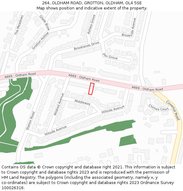264, OLDHAM ROAD, GROTTON, OLDHAM, OL4 5SE: Location map and indicative extent of plot